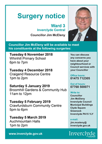 Councillor Jim McEleny Surgeries November 2018 to March 2019